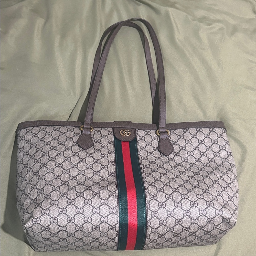 Gucci Tote Bag with Gray and Red Design